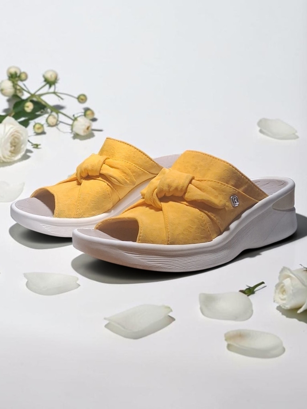 Bzees Women's Smile Wedge Slide Sandals Yellow Mimosa Colorway US Size 8.5 M